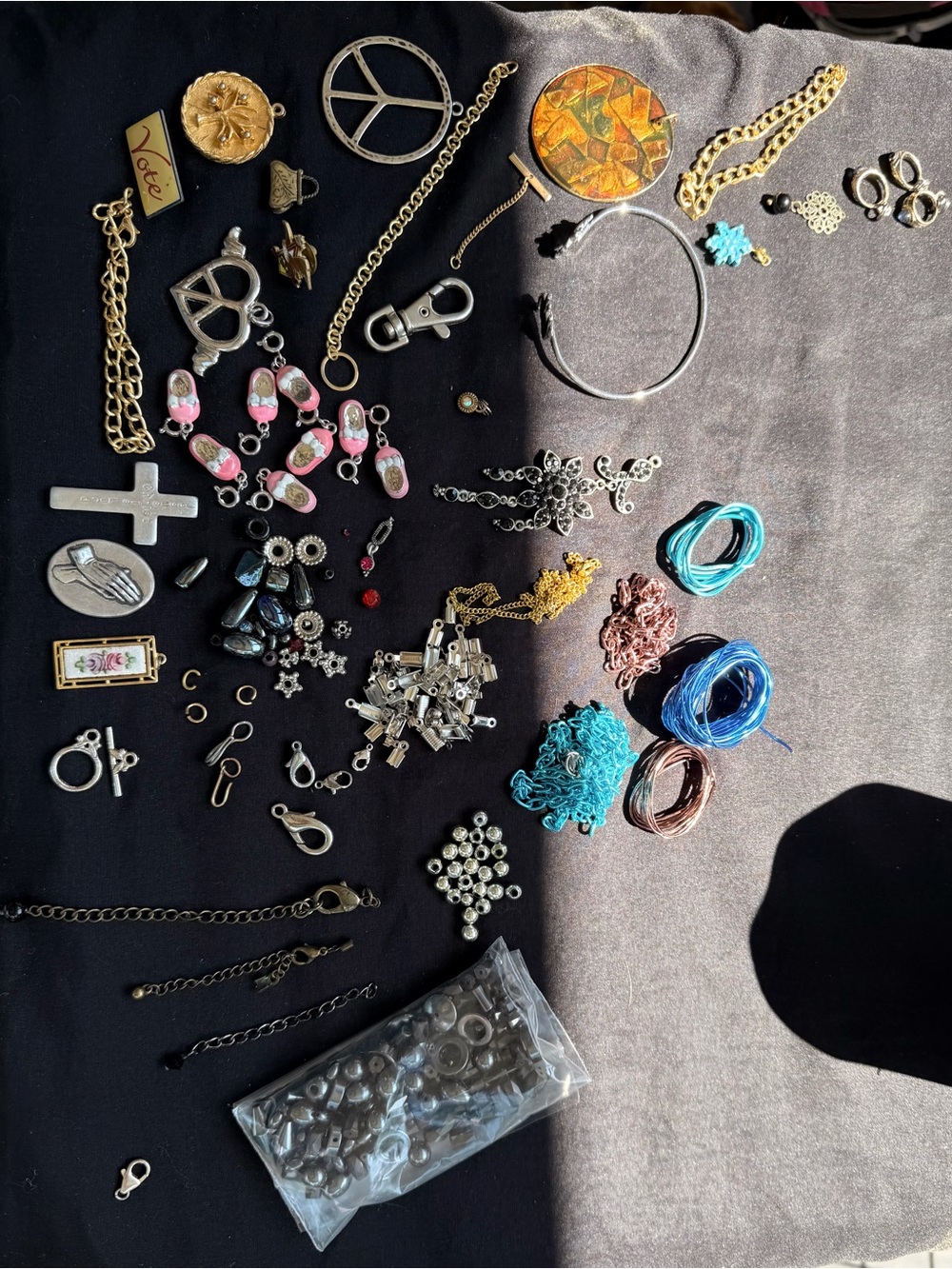 Mixed Jewelry Findings Lot with Colorful Wire Pieces Craft Beads Charms